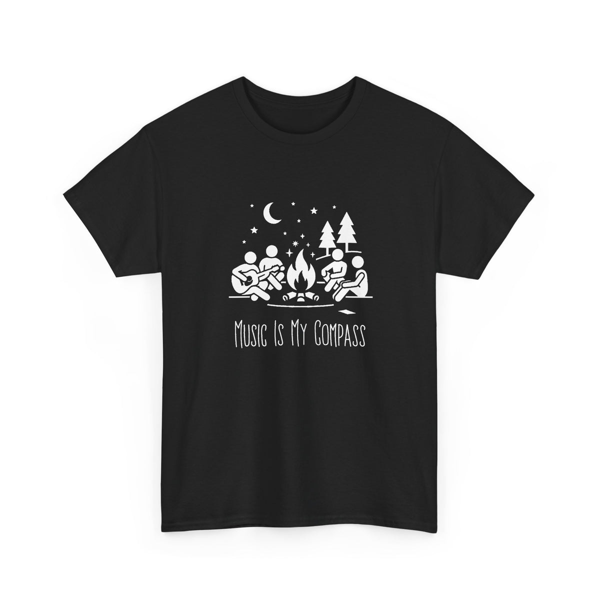Music Is My Compass | Unisex T‑Shirt | Campfire Guitar Graphic | Black Tee