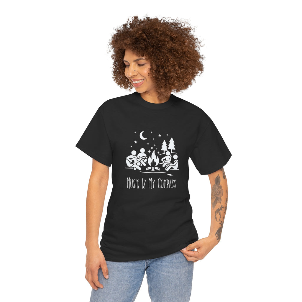 Music Is My Compass T‑Shirt — Campfire Guitar Graphic Tee