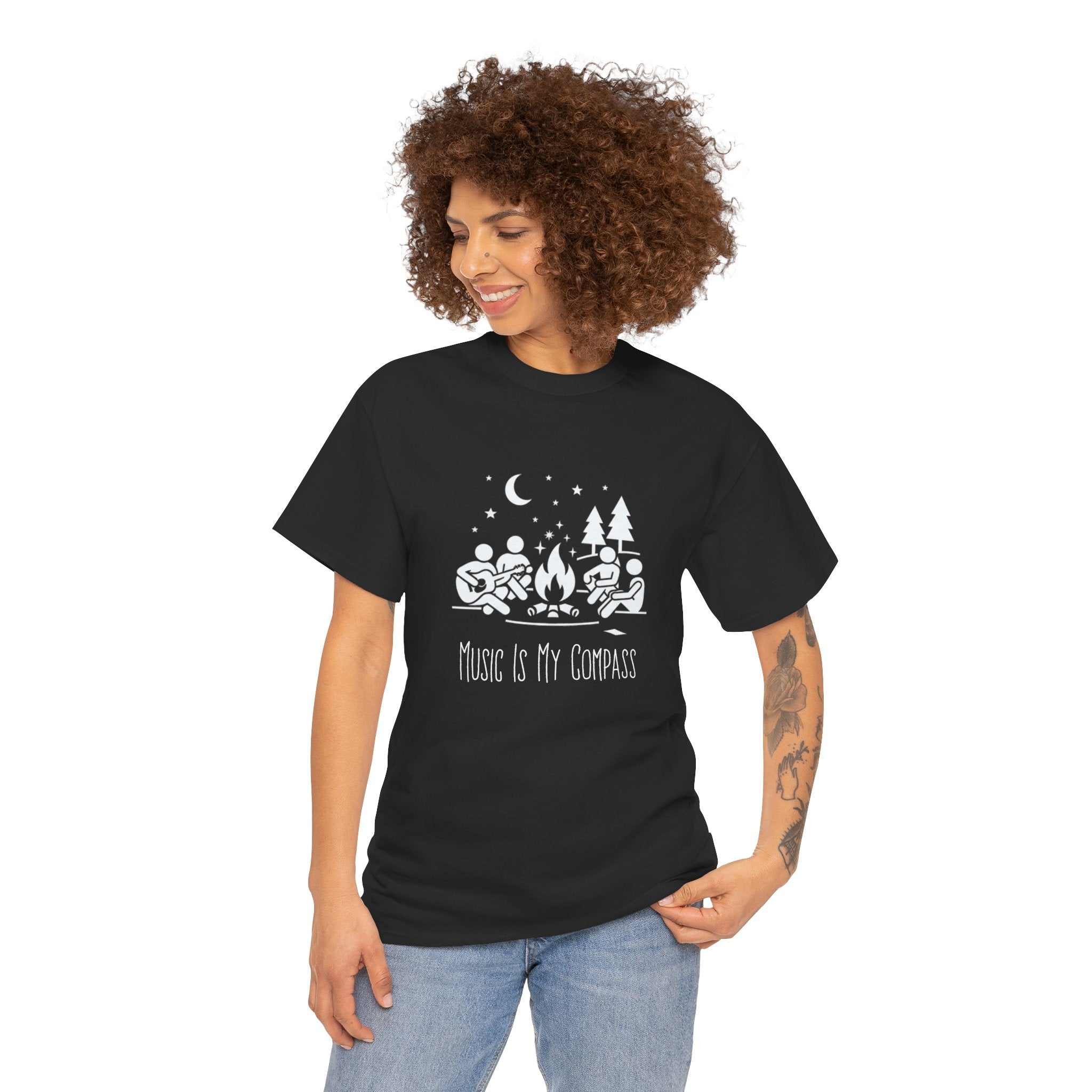 Music Is My Compass T‑Shirt — Campfire Guitar Graphic Tee