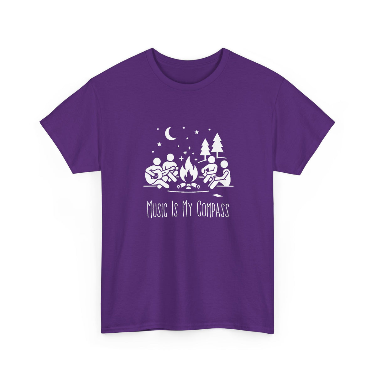 Music Is My Compass | Unisex T‑Shirt | Campfire Guitar Graphic | Purple Tee