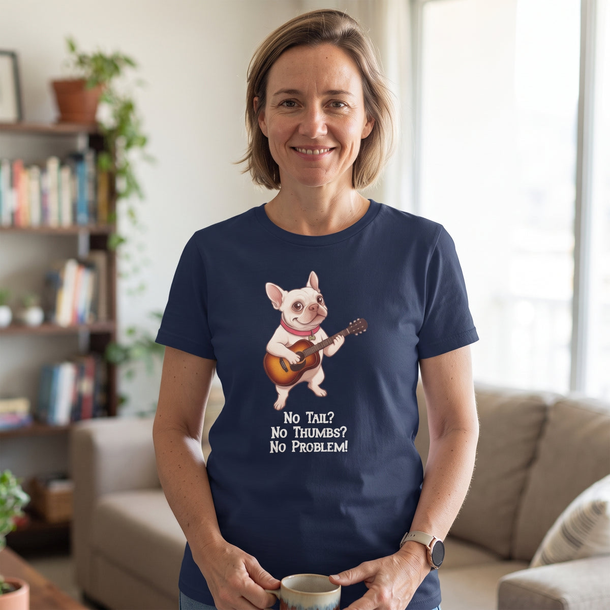 French Bulldog Guitar Tee | "No Tail? No Thumbs? No Problem!" | Cute Music Lover T-Shirt